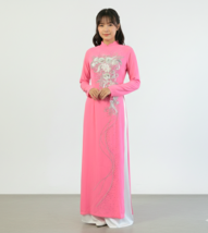 NWOT Women's Custom Couture Pink Embroidered &amp; Embellished Ao Dai Sz M - $70.00