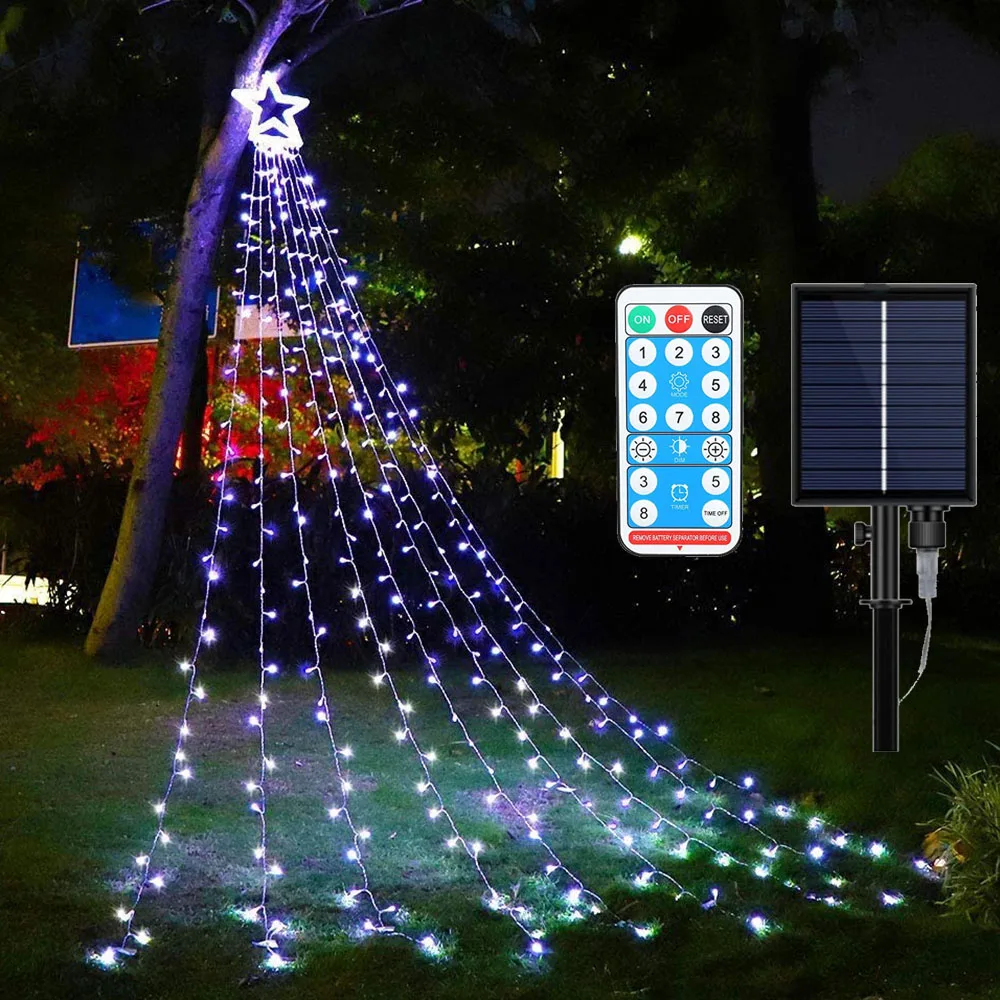 Waterfall Waterproof Meteor flowing  Rain LED Solar String Light Christmas Weddi - £102.46 GBP