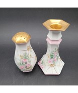 Antique CS Prussia Blue Clover Hat Pin Holder &amp; Matching Candlestick c.1... - $565.28 MXN
