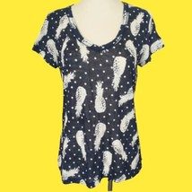 Linen Pineapple Print Women Top Small Short Sleeve Navy Blue White Maison Jules - £15.73 GBP