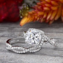 2.25 Ct Cushion Cut Diamond 14K White Gold Fn Ladies Engagement Wedding Ring Set - £75.69 GBP