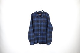 Vintage Orvis Mens XL Spell Out Heavyweight Flannel Button Shirt Blue Plaid - £34.95 GBP
