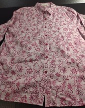 Coldwater Creek Button Down Blouse 3/4 Sleeves Pink Butterfly Floral Pri... - $12.32