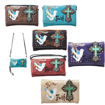  Western Cross Doves Faith Crossbody Wristlet Clutch Small Purse Women Wallet - £17.57 GBP