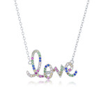 Rainbow cz &quot;love&quot; script necklace Women&#39;s Necklace .925 Silver 280118 - $79.00
