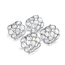 Feyarl Set Of 4Pcs Silver Crystal Napkin Rings Handcraft Sparkly Napkin Rings Ho - £35.26 GBP