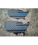 2 USA Metal Map Flag Emblem Thin Blue Line for Cars Trucks SUVs ATVs Bla... - $29.65