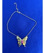 Betsey Johnson necklace vintage large patchwork butterfly lucite hippie ... - $37.61