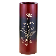 Flourished Jasmine Flower Red Cylindrical 8-inch Mango Tree Wood Vase - £10.62 GBP