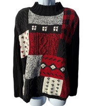 VTG 90s Liz Claiborne L Cable Knit Patchwork High Neck Pullover Sweater ... - £12.84 GBP