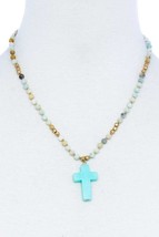 New Mint Chic Beaded And Cross Pendant Necklace 18 inch - £10.16 GBP