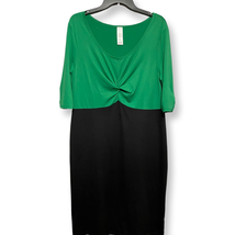Avon Womens Sheath Dress Green Color Block Cinched Scoop Neck 3/4 Sleeve XL - $21.29