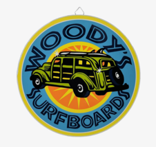 Woody&#39;s Surfboards Retro Metal Sign Wall Art Man Cave Tiki Bar Beach Dec... - £11.87 GBP