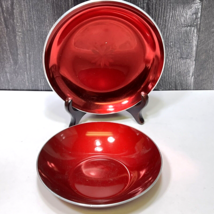 Emalox Norway 5.5  Red Enamel Bowl &amp; Design Olden 5 7/8&quot; Red Flower Dish MCM - £21.83 GBP