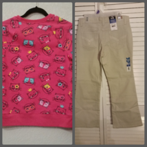 2 New Girls10.5 Plus KHAKI Bootcut JORDACHE Pants & LG 10-12 Pink Cat Sweatshirt - $17.77
