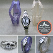 Women Bangle Wrist Watch Silver Plated with Extra 2 Changeable Acrylic Bangles - £23.53 GBP