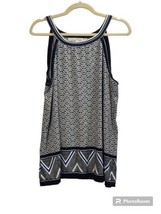 Max Studio Women&#39;s Knit Top Sz L Sleeveless Black White Aztec Round Neck A Line - £8.55 GBP