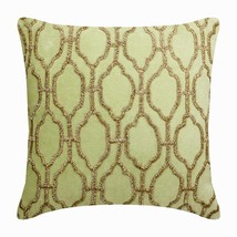 Decorative 16&quot;x16&quot; Lattice Beaded Mint Green Cotton Velvet Pillow, Minty Flavor - £33.30 GBP+