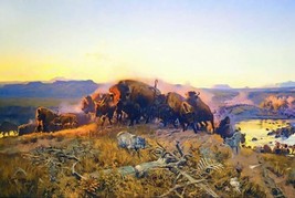 When The Land Belonged To God by Charles Russell American Buffalo Bison 20x30  - £143.69 GBP