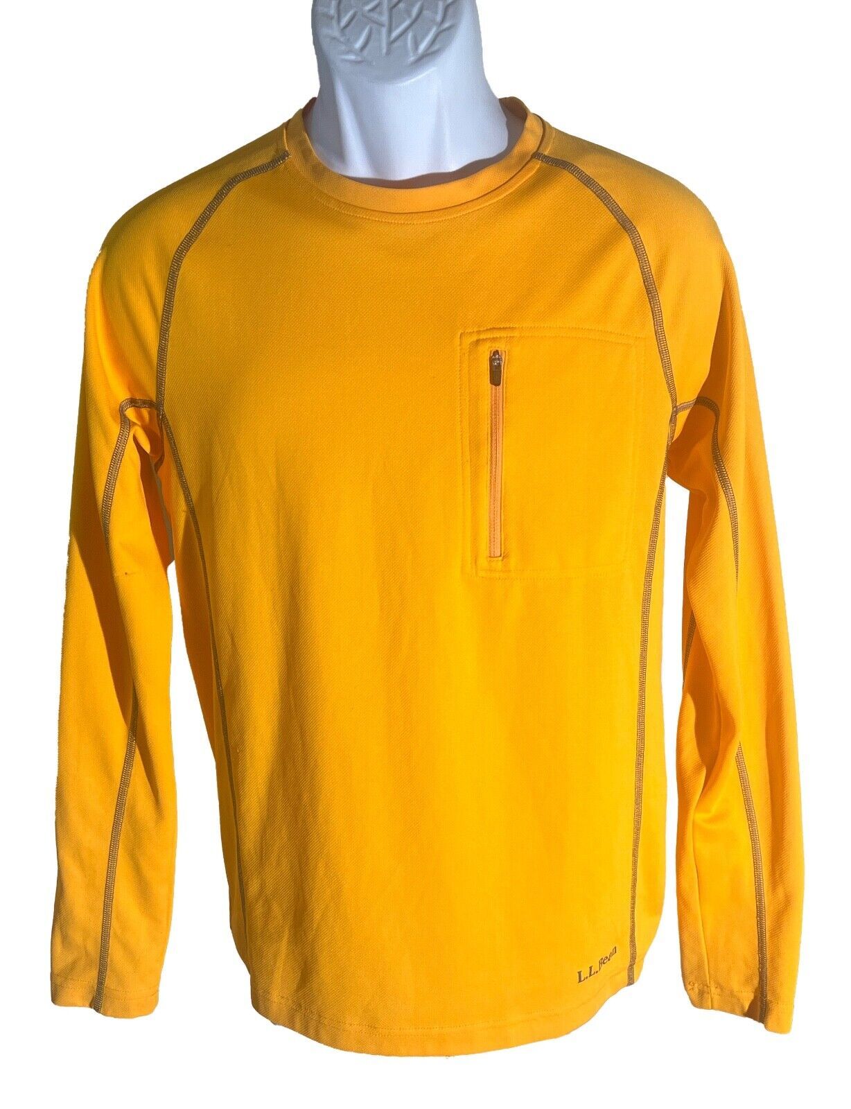 L.L.BEAN Men&#39;s Long Sleeve Pull-Over Polyester Shirt Yellow Small - $9.89