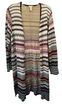 Chico’s Women&#39;s Chevron Ivory Striped Metallic Long Cardigan Duster Size 16 - £15.81 GBP