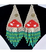 Aminata Mushrooms Seed Beaded Dangling  Hook Earrings New BOHO Hippie Tr... - $14.90