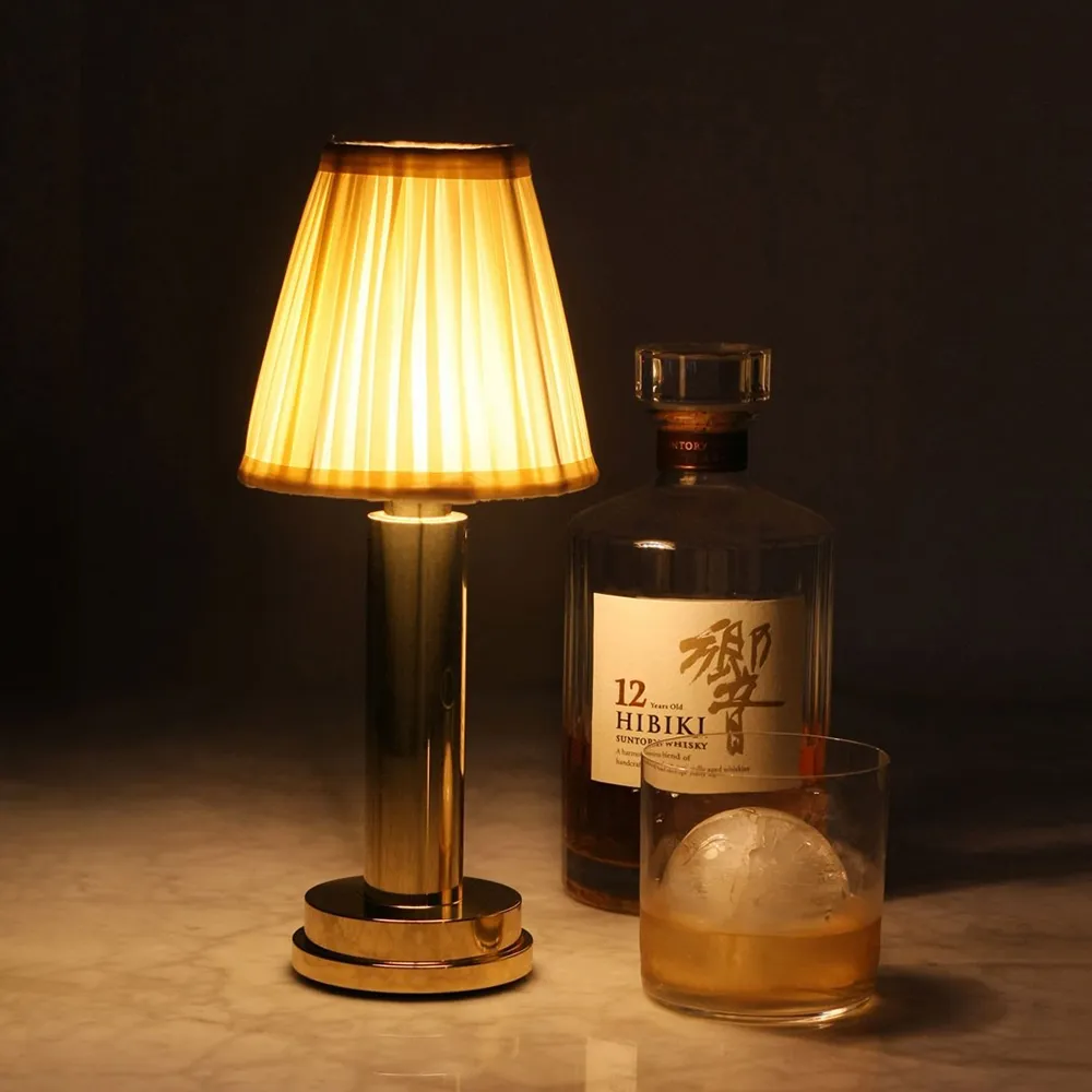 Fabric Bar Table Lamp With Dimmer Rechargeable Wireless Cloth Lampshade - $48.85