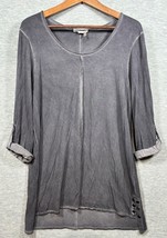 Simply Noelle Womens Tunic Top L/XL Gray Roll Tab Sleeves Casual - $291.89 MXN