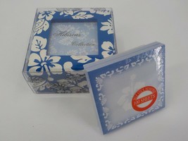 BLUE CERAMIC NOTE HOLDER W/ SELF STICK MEMO PAD PHOTO FRAME WHITE HIBISC... - $15.99