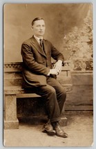 RPPC Handsome Young Man Seated Portrait Real Photo Postcard M21 - £7.93 GBP