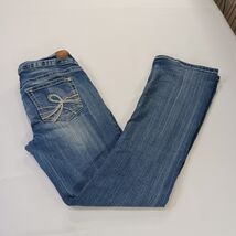WallFlower Women's Blue Bootcut Jeans Embellished Pockets Stretch Denim Sz 9 Reg image 2