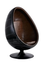 Aviator Black Swivel Egg Pod Chair Vintage Brown PU Leather Feb 2022 Delivery - £1,091.04 GBP