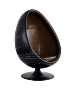 Aviator Black Swivel Egg Pod Chair Vintage Brown PU Leather Feb 2022 Delivery - $1,343.71
