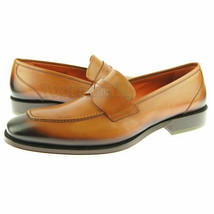 Handmade Men&#39;s Leather Tan Color Apron Toe Loafers Dress Slip Ons Shoes-191 - £159.43 GBP