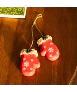 Wooden Christmas Mittens Ornament Set Handmade Holiday Decor - $19.06