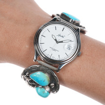 Vintage Navajo STerling and turquoise watch tips with watch - £129.44 GBP