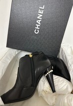 New Chanel Bottines Black Boots Booties Leather Pearl Size 35.5 US 5.5 - $833.00