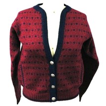 VTG Herman Geist Sweater Cardigan Red/Blue Wool M Puffed Shoulder Intarsia - $43.66