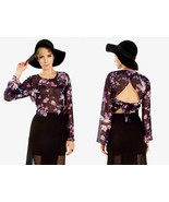 NEW Sugar Lips Sugarlips Navy Floral Free Falling Top w/Bell Sleeves XS ... - £31.60 GBP