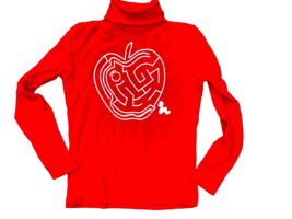 Vtg 70s DANSKIN Red Turtleneck Nylon Pullover Apple Maze Kid Sz 10 fits ... - $33.66