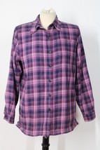 LL Bean XS Purple Plaid Flannel Minky Fleece-Lined Button-Front Shirt Top - £25.67 GBP