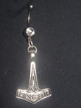 316 SURGICAL STEEL SILVER BLACK THORS HAMMER CZ JEWEL 14 GAUGE BELLY RING - $9.89