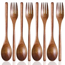 Set Of 8, Wood Soup Spoons And Forks, Wooden Ladle Spoon And Fork Set For Party, - £27.17 GBP