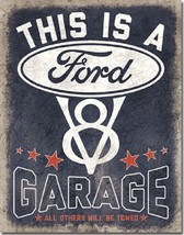 Ford Genuine V8 Car Dealer Logo Retro Weathered Wall Garage Decor Metal Tin Sign - £17.17 GBP