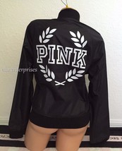 Victoria&#39;s Secret Pink Bomber Jacket Black White Crest Logo Full Zip - XS - £117.98 GBP