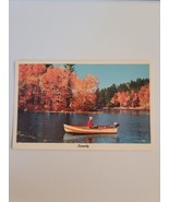 Man Fishing in Boat On Lake Orange Fall Leaves Vintage Postcard Unposted  - £9.53 GBP