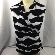 Jon Den Women&#39;s Black and White Sleeveless Tank Top Collared Sz Med. - £7.86 GBP