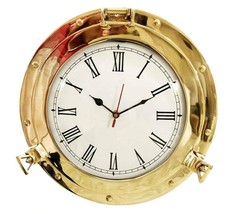 12&quot; Polish Brass Marine Brass Ship Porthole Clock-Analog Clock-Nautical Wall Clo - £87.92 GBP