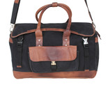 Handcrafted Black Canvas Leather Carry-On Travel Weekender Duffle Bag 18... - $128.69