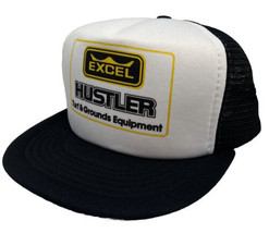 Vintage Excel Hustler Hat Cap Black Mesh Trucker No Snaps Turf &amp; Grounds Equip - £11.87 GBP